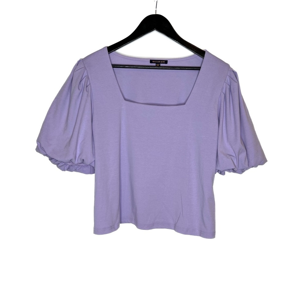 Skies Are Blue Top Puff Sleeve Square Neck Purple Top
